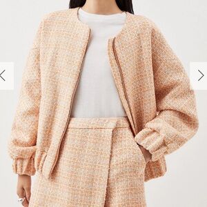 Karen Millen Orange Bomber Jacket with Textured Fabric and Oversized Fit
